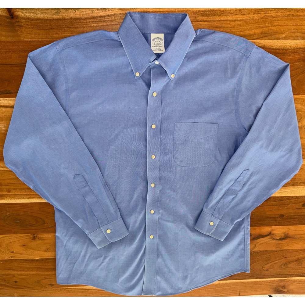 Brooks Brothers Mens 16.5-34 Slim Fit Non-Iron Cotton Blue Button Down Shirt